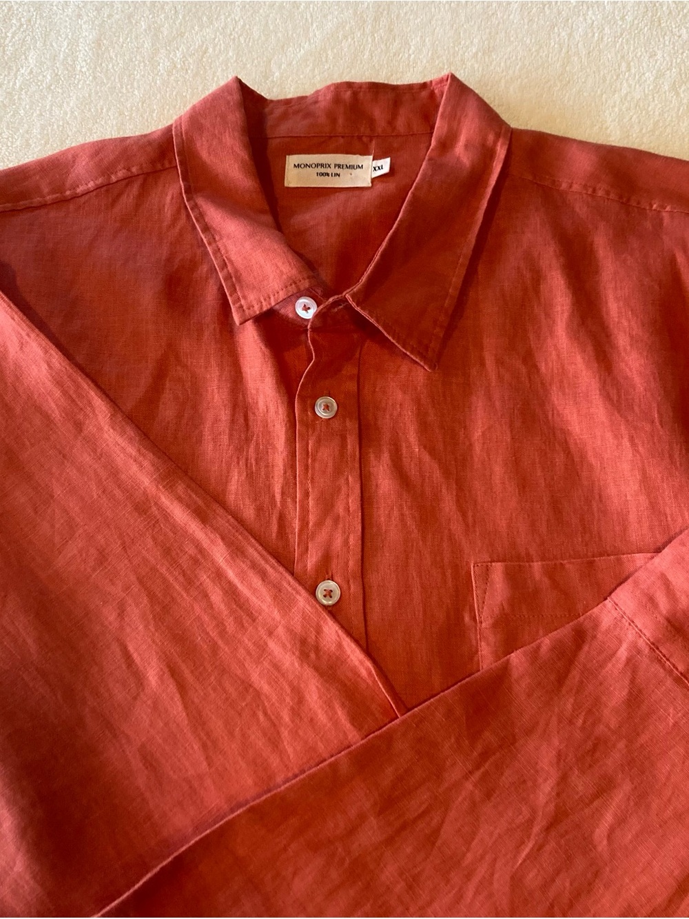 MONOPRIX Premium Mens Long Sleeve Button Shirt Sz.2XL/coral. Beach/Summer, Light